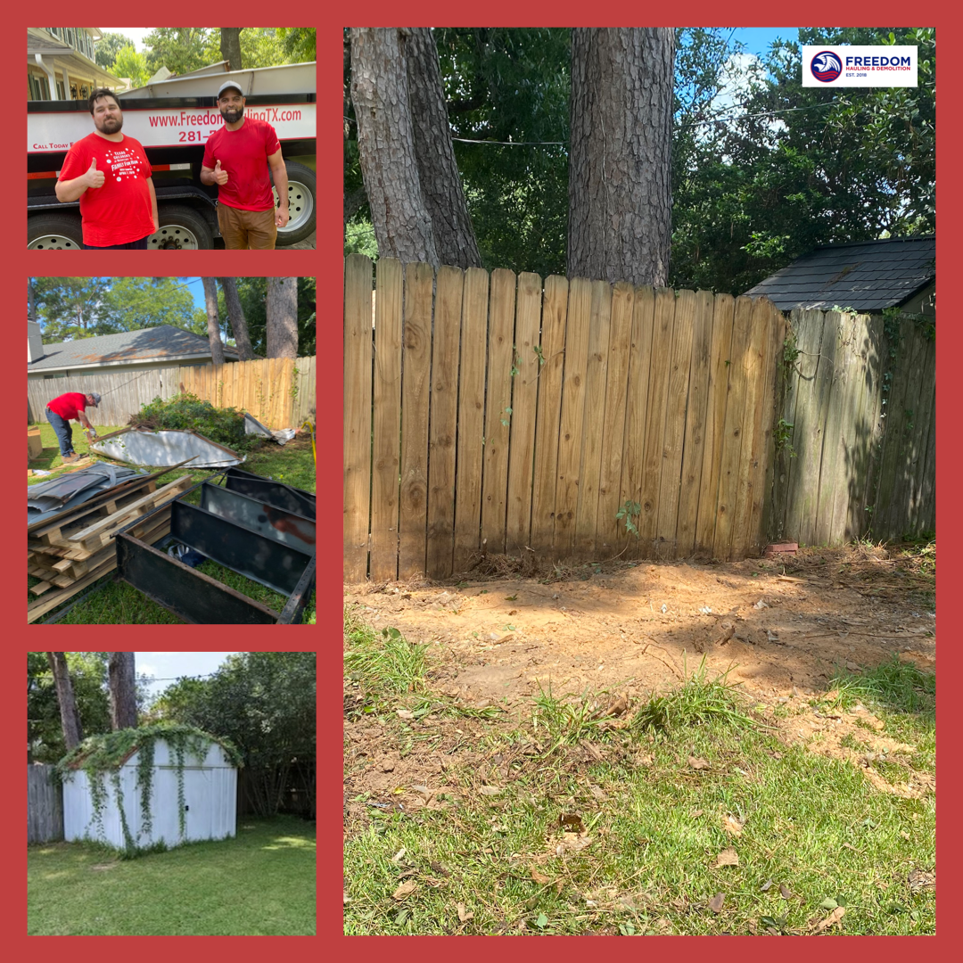Freedom Junk Hauling removing and hauling away shed debris in Katy
