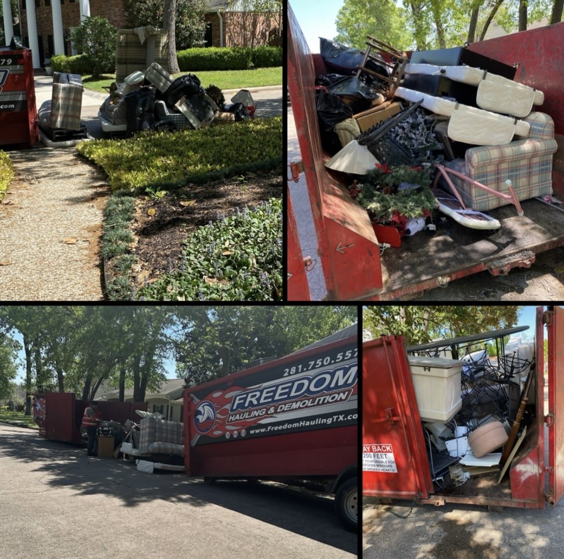 Freedom Junk Hauling team loading unwanted furniture into a truck in Katy, Texas